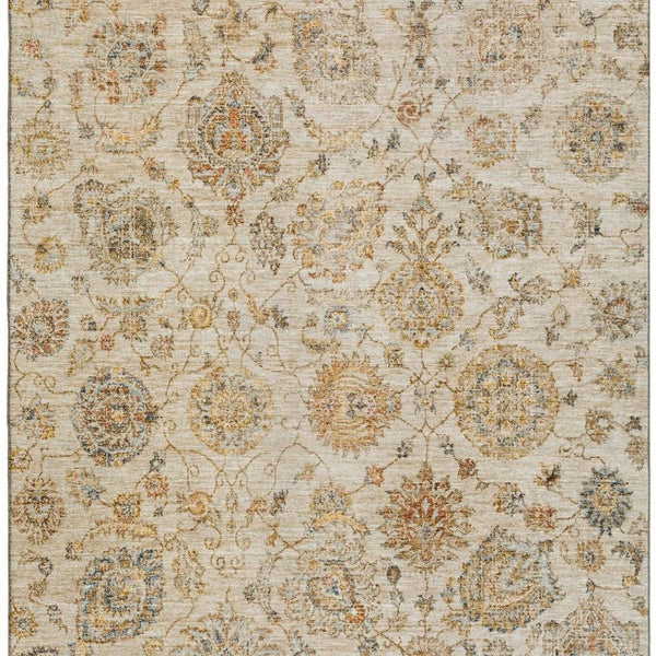 HomeRoots 5' X 8' Elegant Linen & Gray Damask Washable Area Rug - UV Protected, Family-Friendly & Stylish Decor 705133