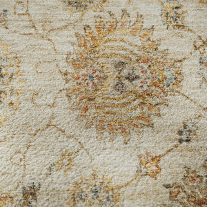 HomeRoots 8' Elegant Linen and Gray Damask Washable Round Rug - Stain Resistant, UV Protected, Easy Care Design! 705134