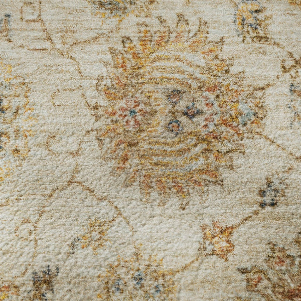 HomeRoots 8' Elegant Linen and Gray Damask Washable Round Rug - Stain Resistant, UV Protected, Easy Care Design! 705134