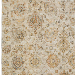 HomeRoots 8' X 10' Elegant Linen & Gray Damask Washable Area Rug with UV Protection for Busy Homes 705135