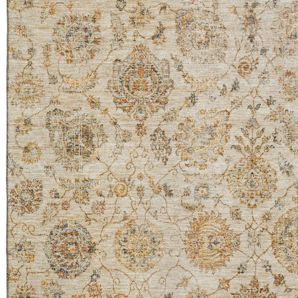 HomeRoots 8' X 10' Elegant Linen & Gray Damask Washable Area Rug with UV Protection for Busy Homes 705135