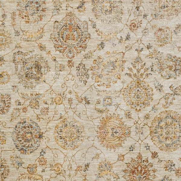 HomeRoots 9' X 12' Elegant Linen & Gray Damask Washable Area Rug - Durable, UV-Protected, Family-Friendly Design 705136