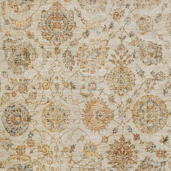 HomeRoots 10' X 14' Transitional Linen And Gray Damask Area Rug - Washable, Stain Resistant, UV Protected 705137