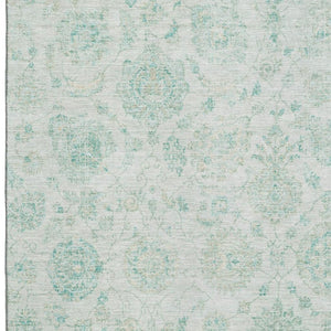 HomeRoots 5' X 8' Turquoise & Beige Damask Washable Area Rug - Stylish, Durable, UV-Protected for Home Elegance 705139