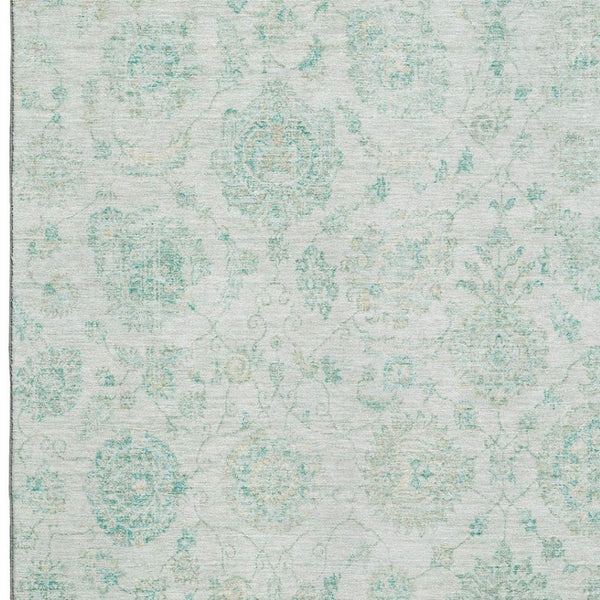 HomeRoots 5' X 8' Turquoise & Beige Damask Washable Area Rug - Stylish, Durable, UV-Protected for Home Elegance 705139