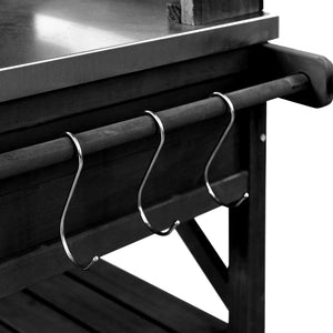 English Elm K&K 64.9" Outdoor Potting Bench with 1.2" Stainless Steel Top, Lockable Wheels, Hutch & Drawers Black N707P228274B