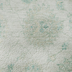 HomeRoots 8' Turquoise and Beige Damask Round Rug - Stylish, Washable, UV-Protected, Pet-Friendly Design! 705140