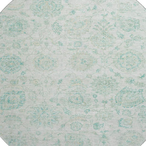 HomeRoots 8' Turquoise and Beige Damask Round Rug - Stylish, Washable, UV-Protected, Pet-Friendly Design! 705140