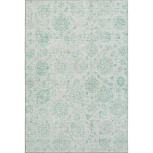 HomeRoots 8' X 10' Turquoise and Beige Damask Area Rug - Washable, UV Protected, Perfect for High-Traffic Spaces! 705141