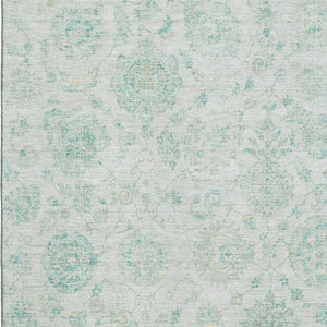 HomeRoots 8' X 10' Turquoise and Beige Damask Area Rug - Washable, UV Protected, Perfect for High-Traffic Spaces! 705141