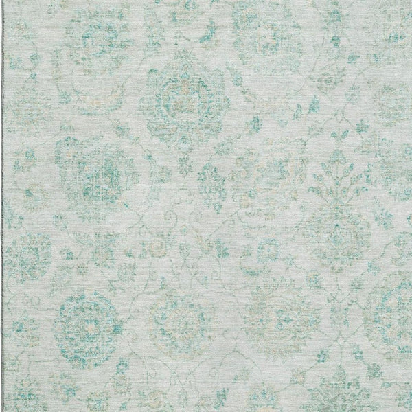 HomeRoots 8' X 10' Turquoise and Beige Damask Area Rug - Washable, UV Protected, Perfect for High-Traffic Spaces! 705141