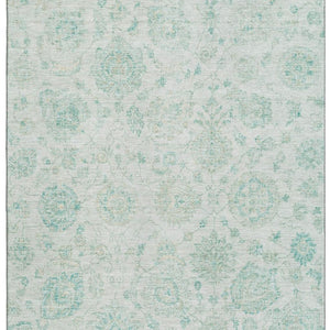 HomeRoots 8' X 10' Turquoise and Beige Damask Area Rug - Washable, UV Protected, Perfect for High-Traffic Spaces! 705141