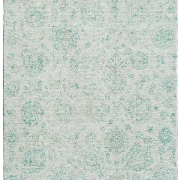 HomeRoots 8' X 10' Turquoise and Beige Damask Area Rug - Washable, UV Protected, Perfect for High-Traffic Spaces! 705141