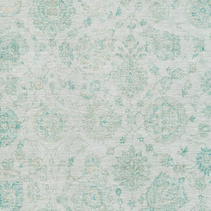HomeRoots 9' X 12' Turquoise & Beige Damask Washable Area Rug with UV Protection for Homes with Kids & Pets 705142