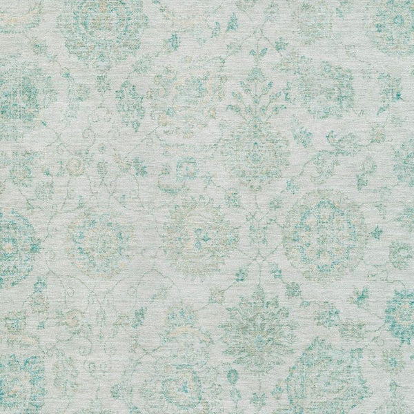 HomeRoots 9' X 12' Turquoise & Beige Damask Washable Area Rug with UV Protection for Homes with Kids & Pets 705142
