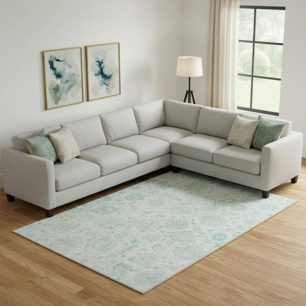 HomeRoots 10' X 14' Turquoise & Beige Damask Washable Area Rug - Stylish, Durable, UV-Protected & Non-Slip! 705143