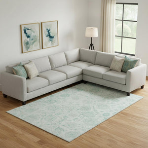 HomeRoots 10' X 14' Turquoise & Beige Damask Washable Area Rug - Stylish, Durable, UV-Protected & Non-Slip! 705143