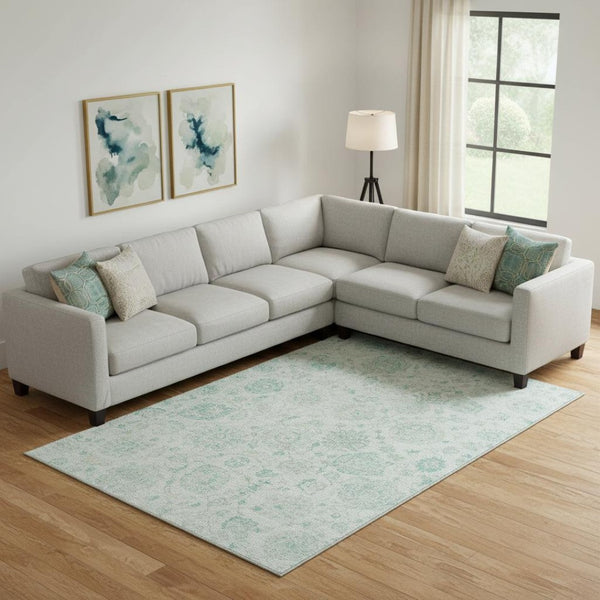 HomeRoots 10' X 14' Turquoise & Beige Damask Washable Area Rug - Stylish, Durable, UV-Protected & Non-Slip! 705143