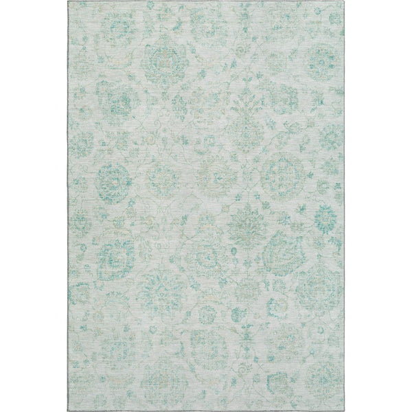 HomeRoots 10' X 14' Turquoise & Beige Damask Washable Area Rug - Stylish, Durable, UV-Protected & Non-Slip! 705143