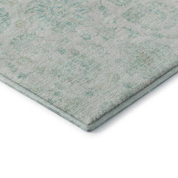 HomeRoots 10' X 14' Turquoise & Beige Damask Washable Area Rug - Stylish, Durable, UV-Protected & Non-Slip! 705143