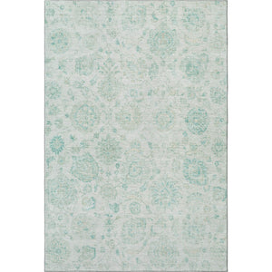 HomeRoots 10' X 14' Turquoise & Beige Damask Washable Area Rug - Stylish, Durable, UV-Protected & Non-Slip! 705143