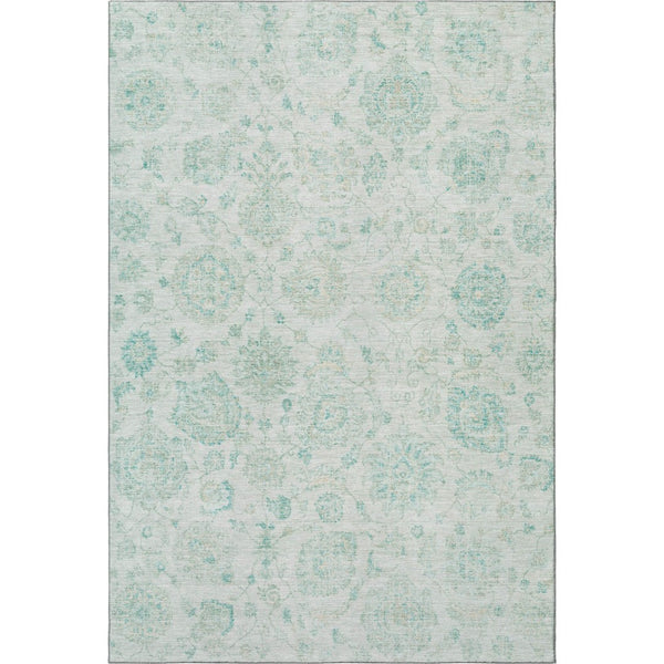 HomeRoots 10' X 14' Turquoise & Beige Damask Washable Area Rug - Stylish, Durable, UV-Protected & Non-Slip! 705143