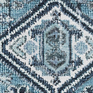 HomeRoots 5' X 8' Blue and Ivory Geometric Area Rug - Washable, UV-Protected, Stain-Resistant, Modern Decor 705145