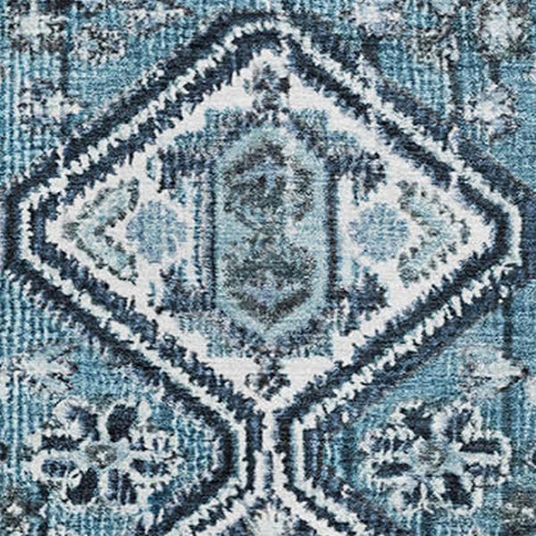 HomeRoots 5' X 8' Blue and Ivory Geometric Area Rug - Washable, UV-Protected, Stain-Resistant, Modern Decor 705145