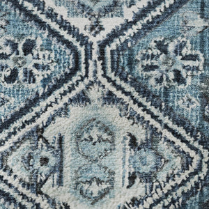 HomeRoots 8' Blue And Ivory Geometric Round Washable Rug – UV Protected, Durable, Family-Friendly Design! 705146
