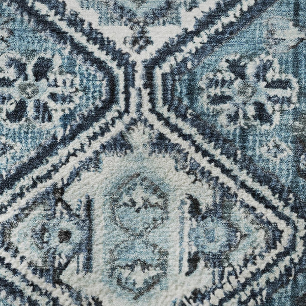 HomeRoots 8' Blue And Ivory Geometric Round Washable Rug – UV Protected, Durable, Family-Friendly Design! 705146