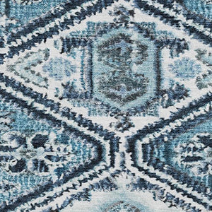 HomeRoots 8' Blue And Ivory Geometric Round Washable Rug – UV Protected, Durable, Family-Friendly Design! 705146