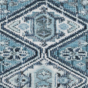 HomeRoots 8' Blue And Ivory Geometric Round Washable Rug – UV Protected, Durable, Family-Friendly Design! 705146