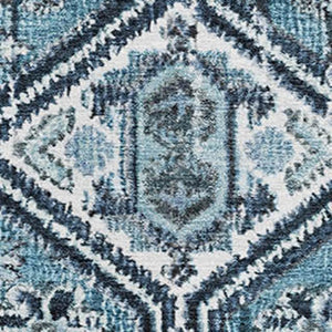 HomeRoots 8' X 10' Blue and Ivory Geometric Area Rug - Washable, UV Protected, Perfect for High-Traffic Spaces! 705147