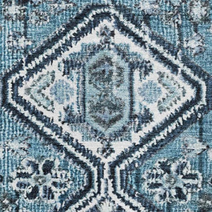 HomeRoots 9' X 12' Stylish Blue & Ivory Geometric Area Rug - Washable, UV-Protected, Durable, Non-Slip Design 705148