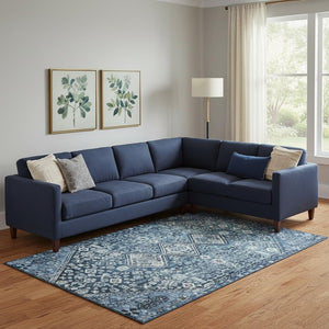 HomeRoots 9' X 12' Stylish Blue & Ivory Geometric Area Rug - Washable, UV-Protected, Durable, Non-Slip Design 705148