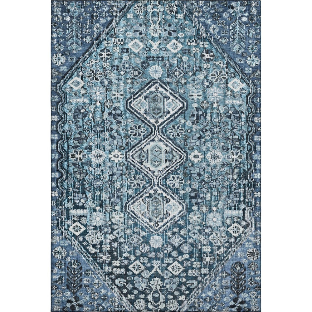 HomeRoots 9' X 12' Stylish Blue & Ivory Geometric Area Rug - Washable, UV-Protected, Durable, Non-Slip Design 705148