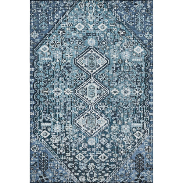 HomeRoots 9' X 12' Stylish Blue & Ivory Geometric Area Rug - Washable, UV-Protected, Durable, Non-Slip Design 705148
