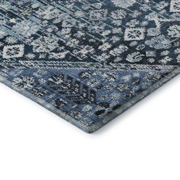 HomeRoots 9' X 12' Stylish Blue & Ivory Geometric Area Rug - Washable, UV-Protected, Durable, Non-Slip Design 705148