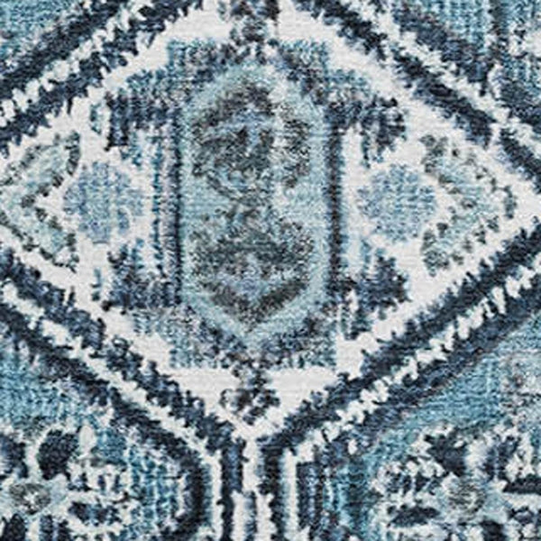 HomeRoots 9' X 12' Stylish Blue & Ivory Geometric Area Rug - Washable, UV-Protected, Durable, Non-Slip Design 705148