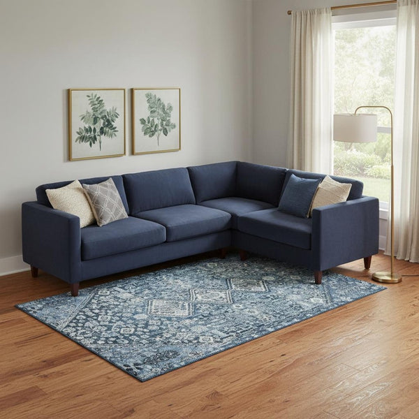 HomeRoots 10' Blue and Ivory Geometric Washable Area Rug – Durable, UV Protected, Perfect for Family Spaces! 705149