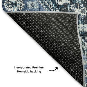 HomeRoots 10' Blue and Ivory Geometric Washable Area Rug – Durable, UV Protected, Perfect for Family Spaces! 705149