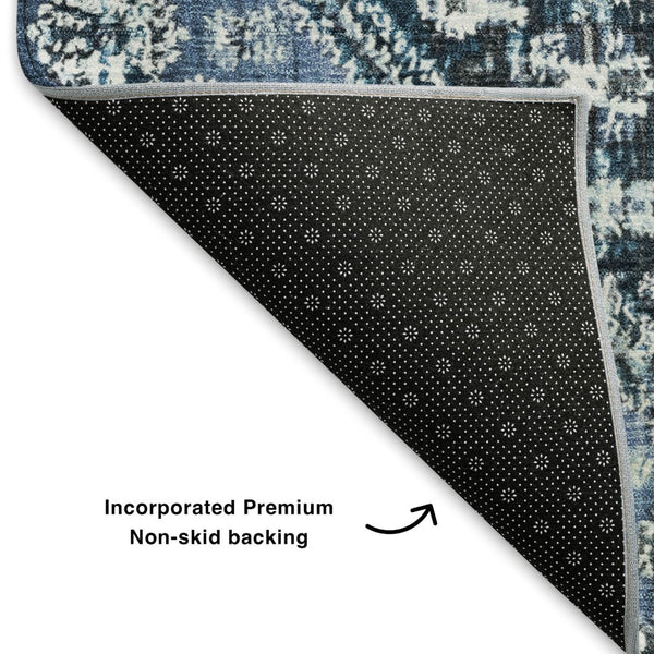 HomeRoots 10' Blue and Ivory Geometric Washable Area Rug – Durable, UV Protected, Perfect for Family Spaces! 705149