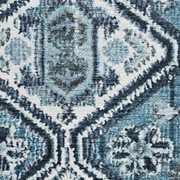 HomeRoots 10' Blue and Ivory Geometric Washable Area Rug – Durable, UV Protected, Perfect for Family Spaces! 705149