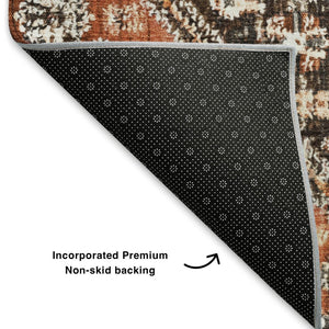 HomeRoots 5' X 8' Geometric Area Rug in Chocolate, Rust & Ivory - Washable, UV-Protected & Stain-Resistant! 705151