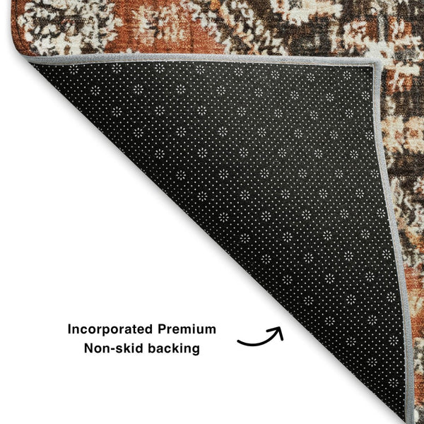 HomeRoots 5' X 8' Geometric Area Rug in Chocolate, Rust & Ivory - Washable, UV-Protected & Stain-Resistant! 705151