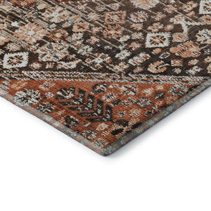 HomeRoots 5' X 8' Geometric Area Rug in Chocolate, Rust & Ivory - Washable, UV-Protected & Stain-Resistant! 705151