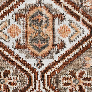 HomeRoots 5' X 8' Geometric Area Rug in Chocolate, Rust & Ivory - Washable, UV-Protected & Stain-Resistant! 705151