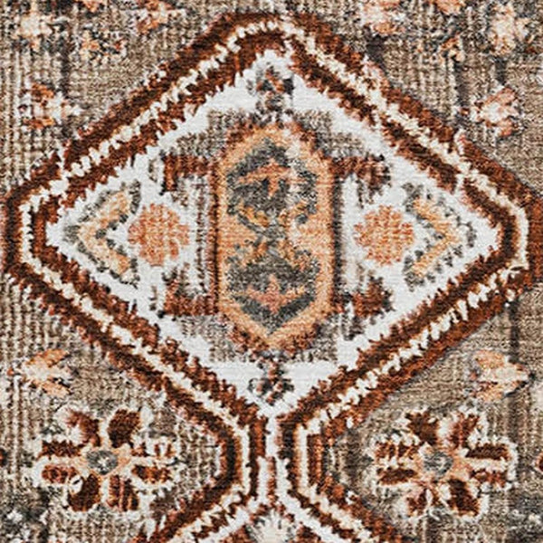 HomeRoots 5' X 8' Geometric Area Rug in Chocolate, Rust & Ivory - Washable, UV-Protected & Stain-Resistant! 705151
