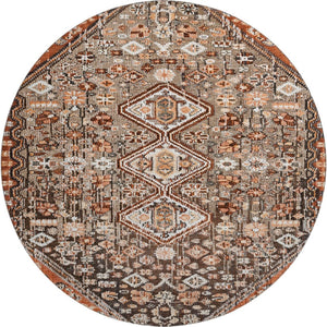 HomeRoots 8' Washable Round Rug in Chocolate, Rust & Ivory – Durable, Stain-Resistant, UV Protected Style! 705152