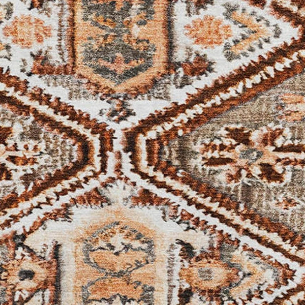 HomeRoots 8' Washable Round Rug in Chocolate, Rust & Ivory – Durable, Stain-Resistant, UV Protected Style! 705152